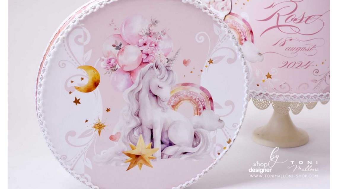 Trusou cu unicorni roz si broderie personalizata Golden Unicorns 2024 7